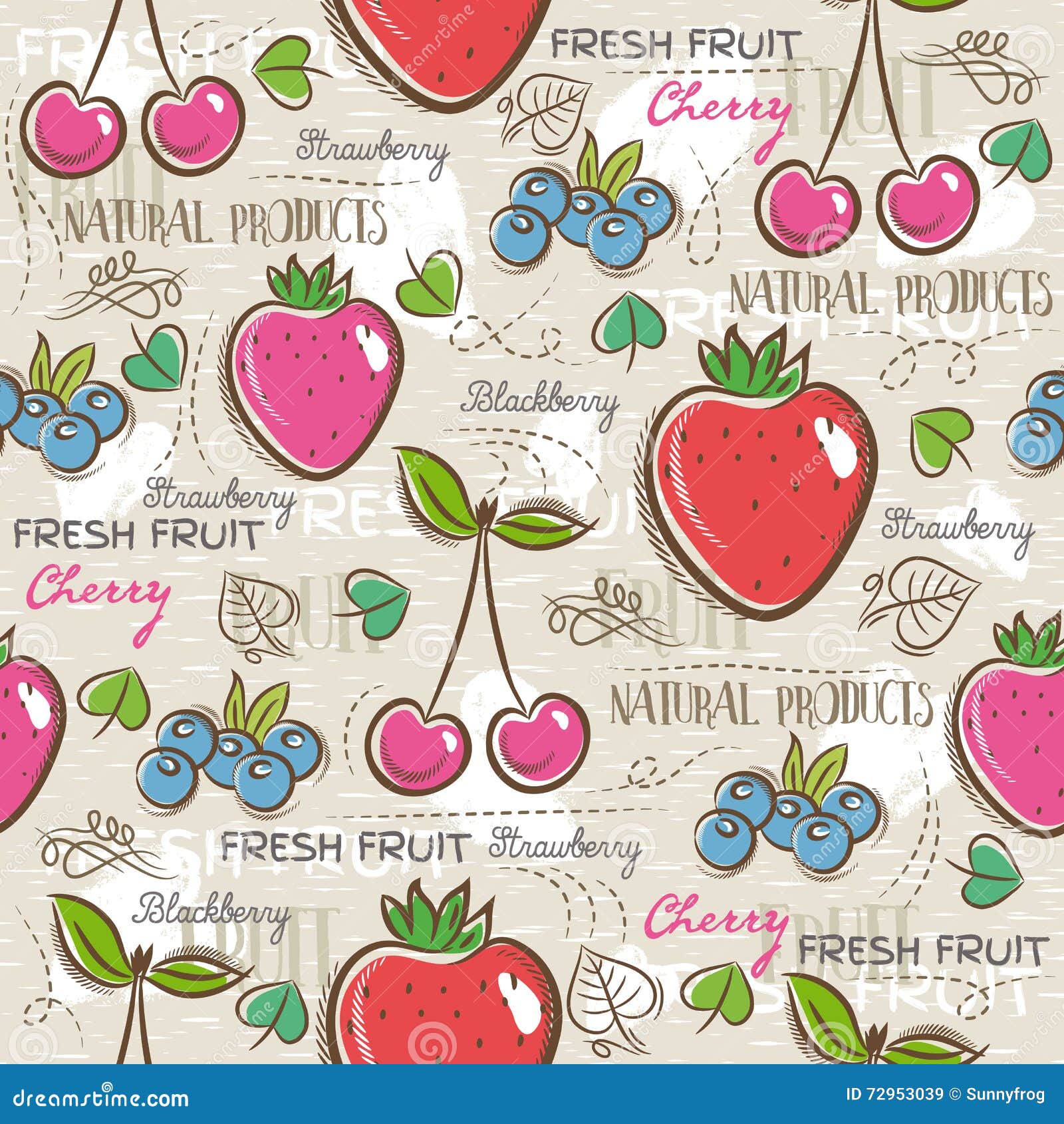 Background with Strawberry, Blueberries and Cherry, Vector Stock Vector