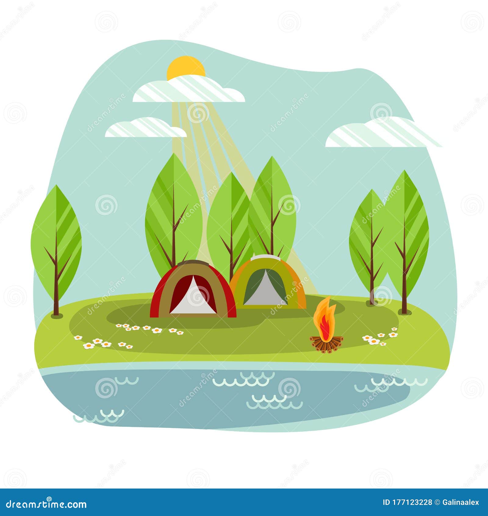 Background for Summer Camp, Nature Tourism, Camping, Hiking or Glamping  Stock Vector - Illustration of summertime, tents: 177123228