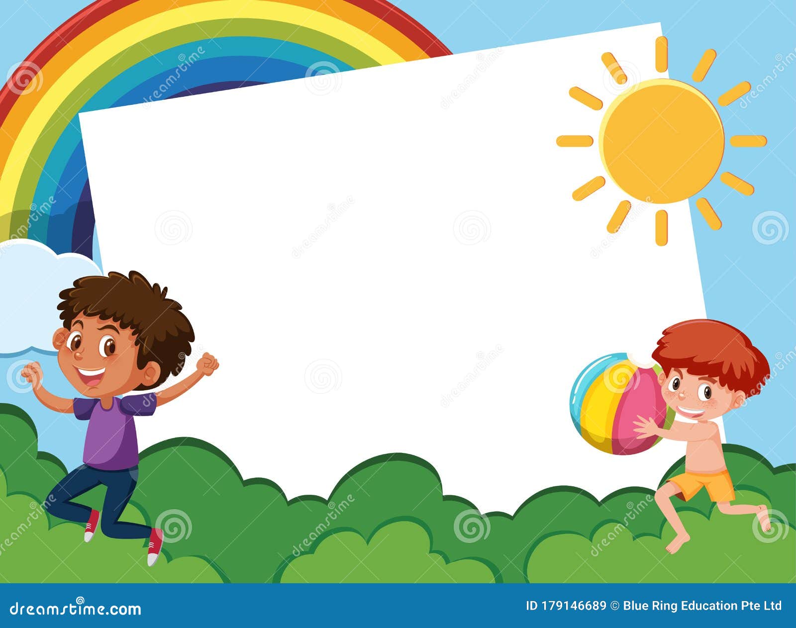 Background Template Design with Happy Boys in the Garden Stock Vector -  Illustration of children, cartoon: 179146689