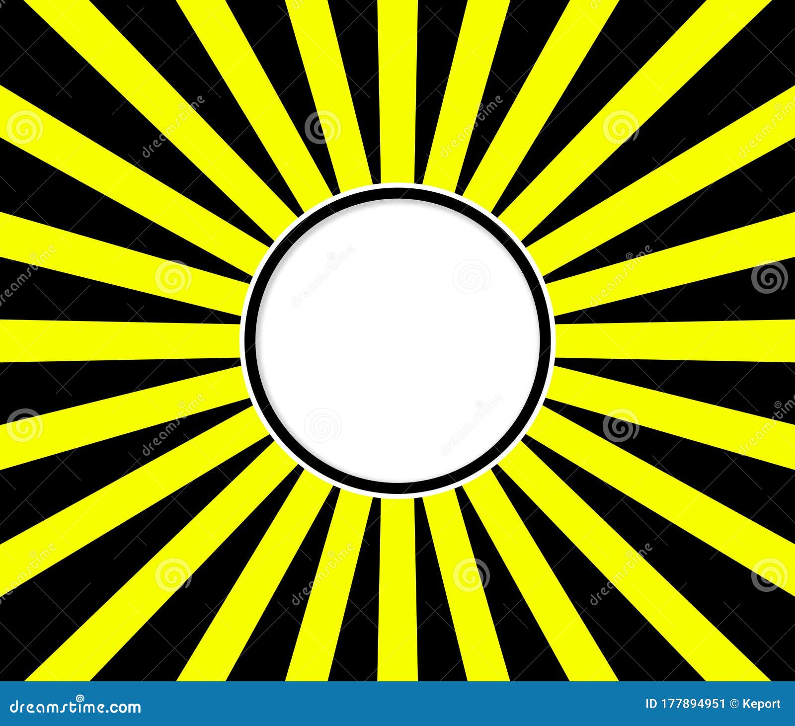 Black and Yellow Rays Background Texture with Empty White Circle Stock