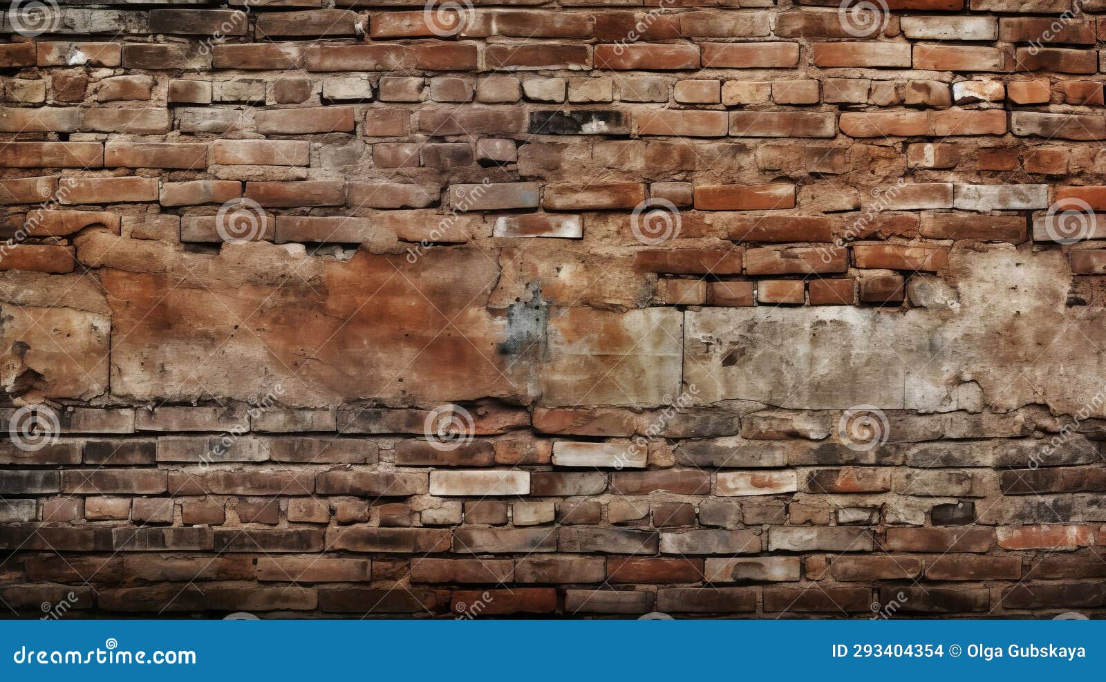 Background Texture of Old Brick Wall with Damage Caused by Weather. AI