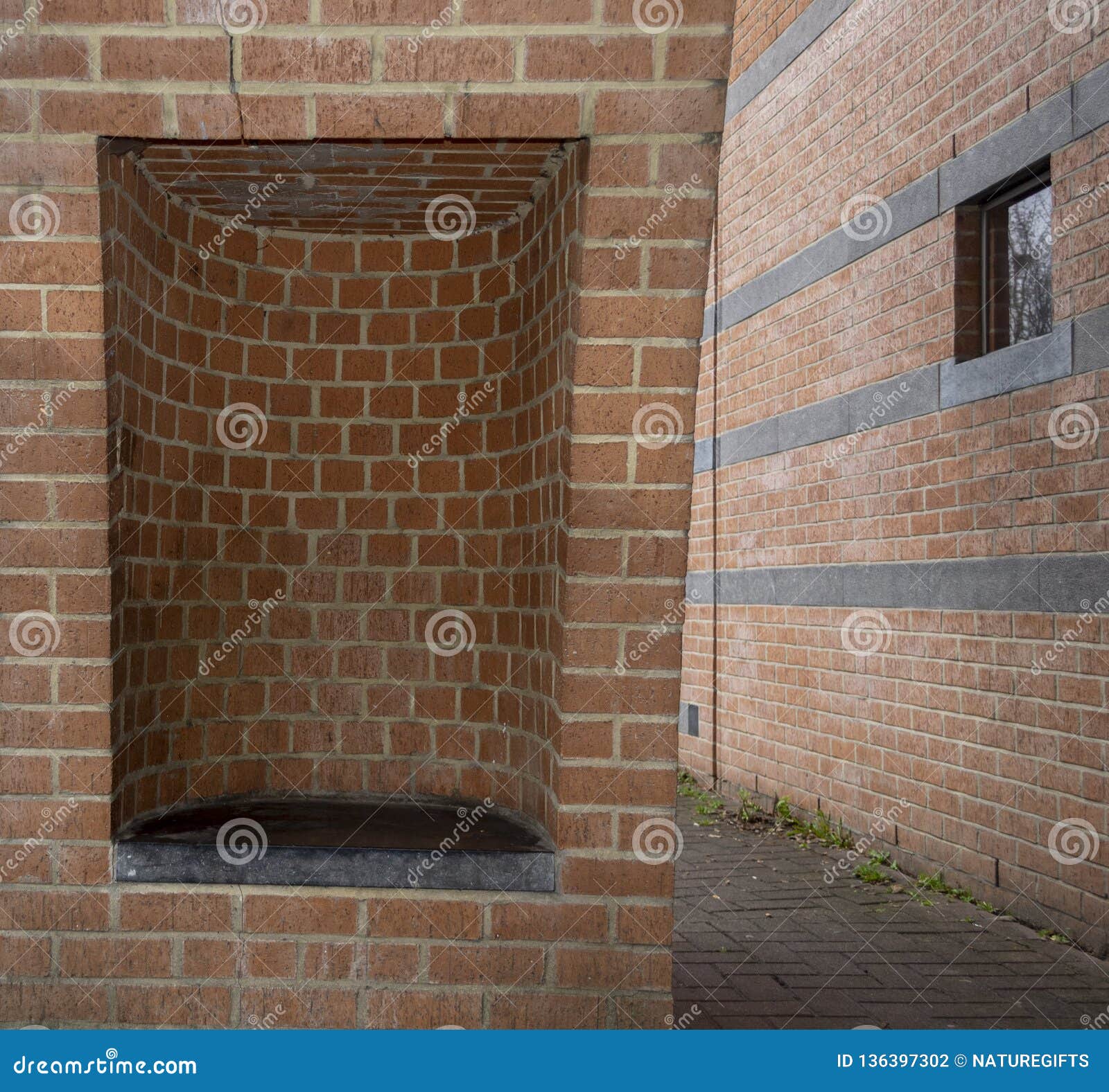 Optical Illusion Inside Background Texture Red Yellow Brick Wall Stock