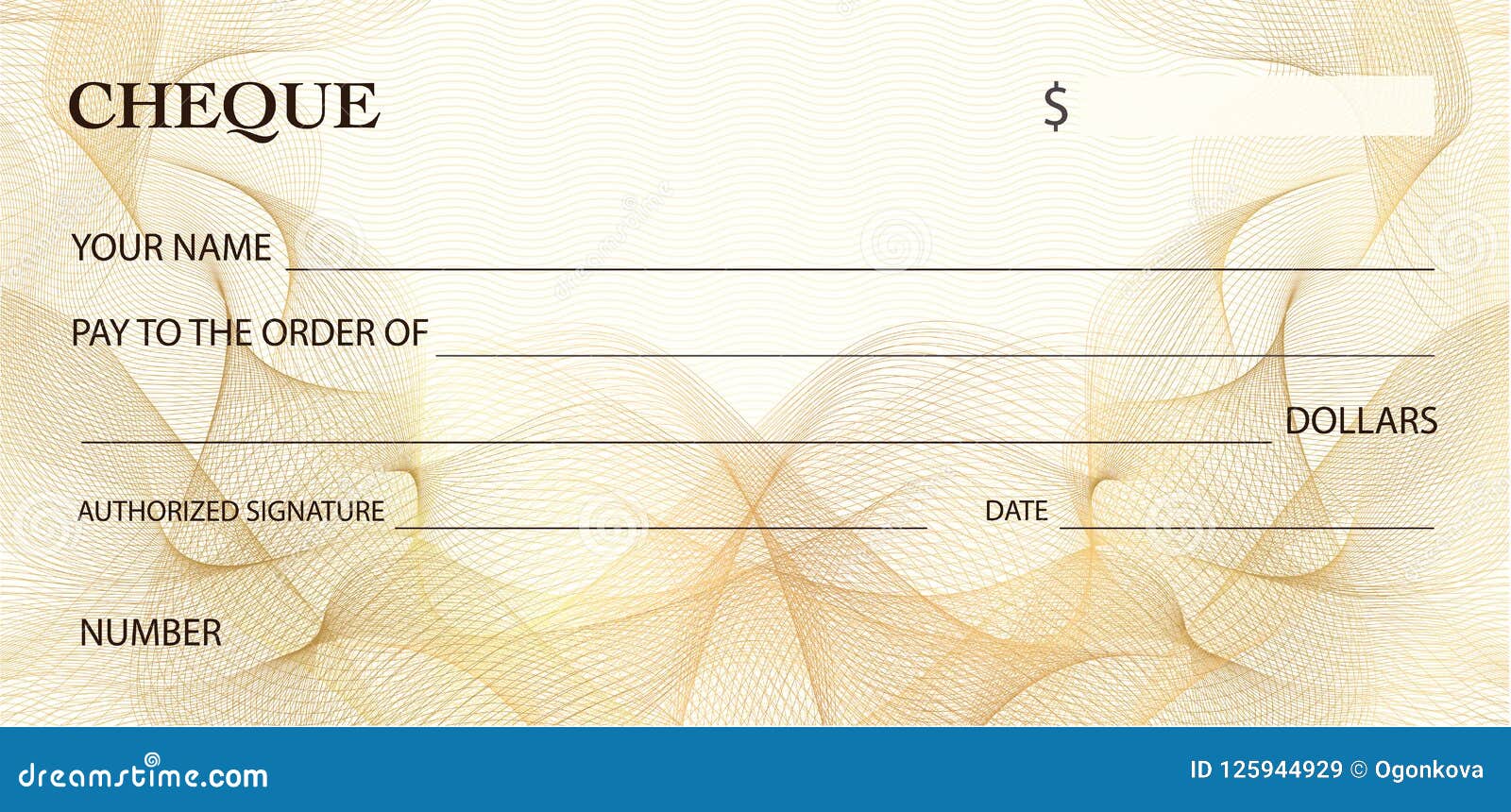 check cheque, chequebook template. gold lines pattern guilloche watermark
