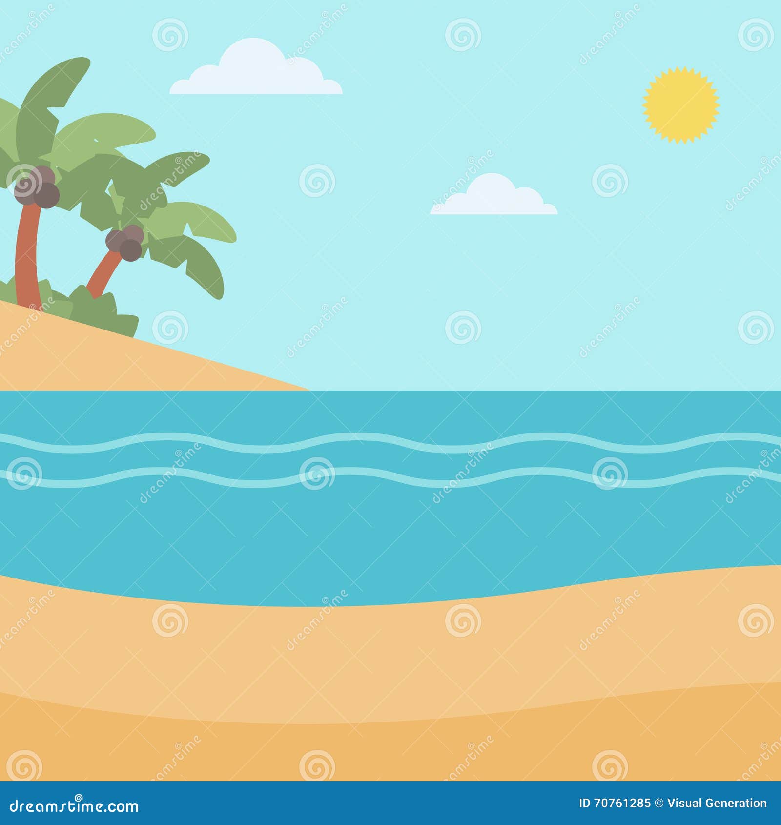 Background of Tropical Beach and Sea. Stock Vector - Illustration of  seascape, hill: 70761285