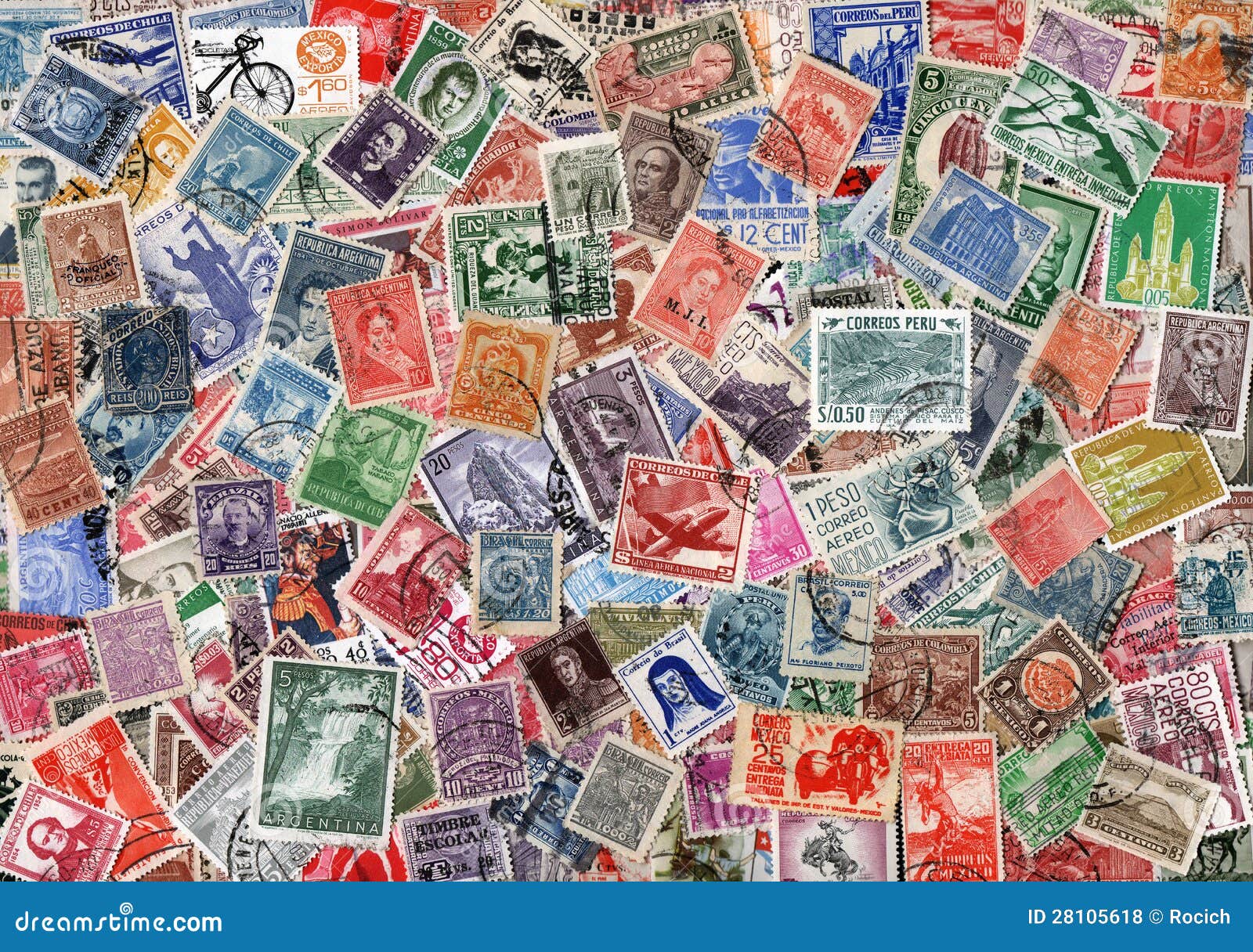 Background Of Used Latin American Postage Stamps Royalty Free Stock