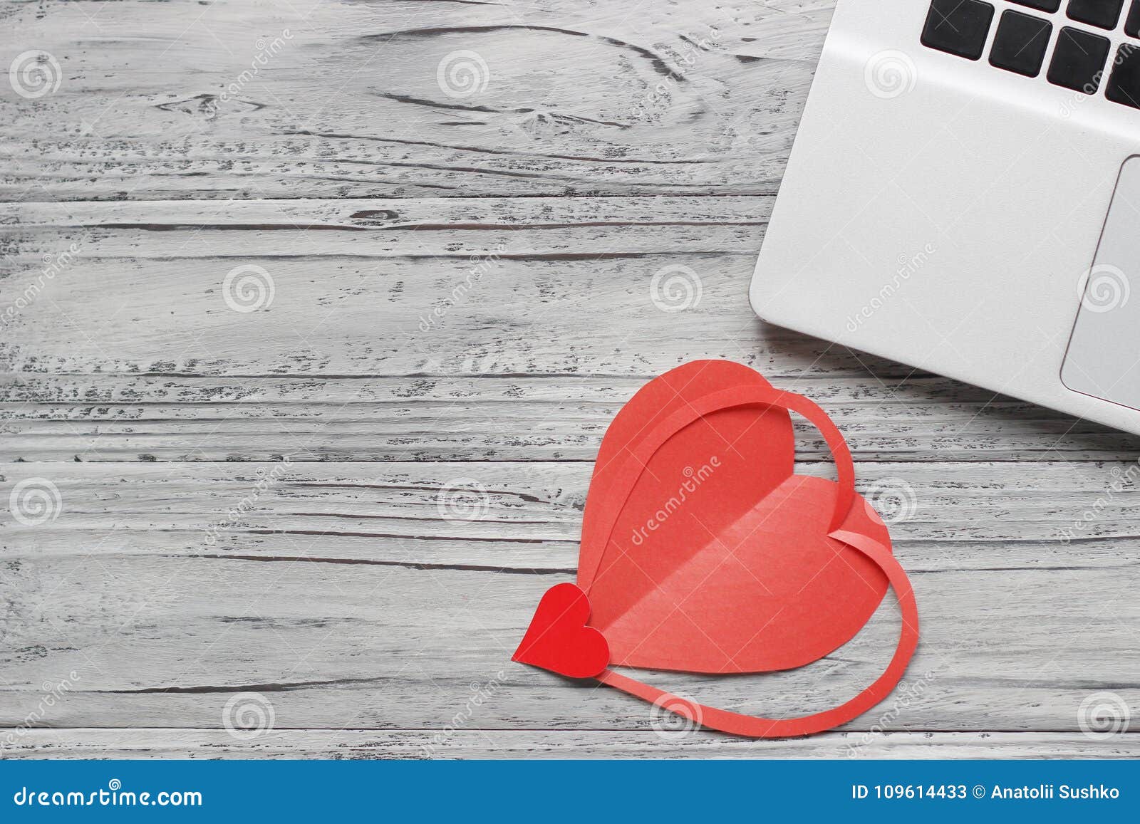 Background of a Valentine on a Wooden Table with a Laptop and he ...