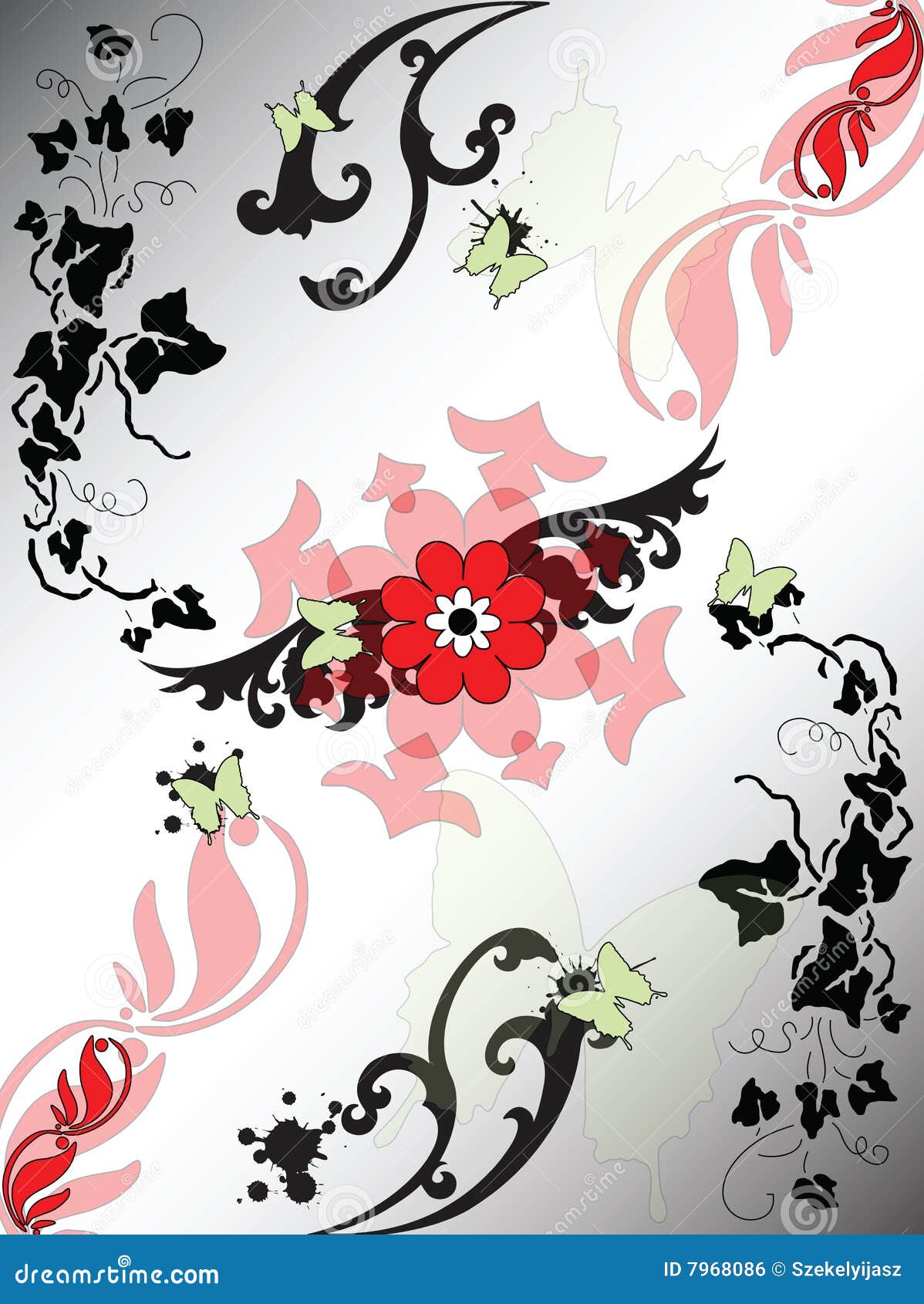 background with vegetal patterns butterflies