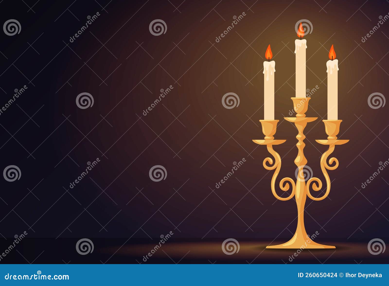 Background with Vintage Candlesticks with Candles. Lighting the Room
