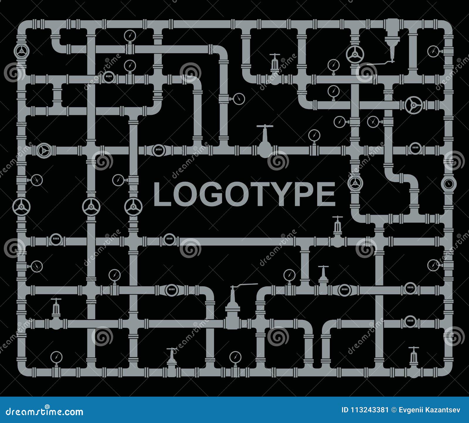 Background Water Pipes, Valves, Valve Icons Stock Vector Illustration