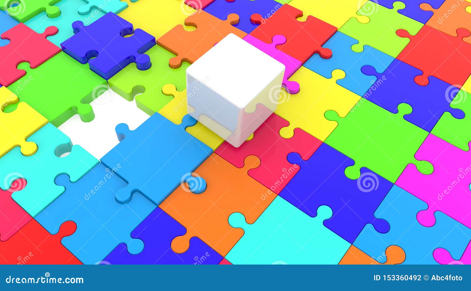 background of white cube on colorful puzzle