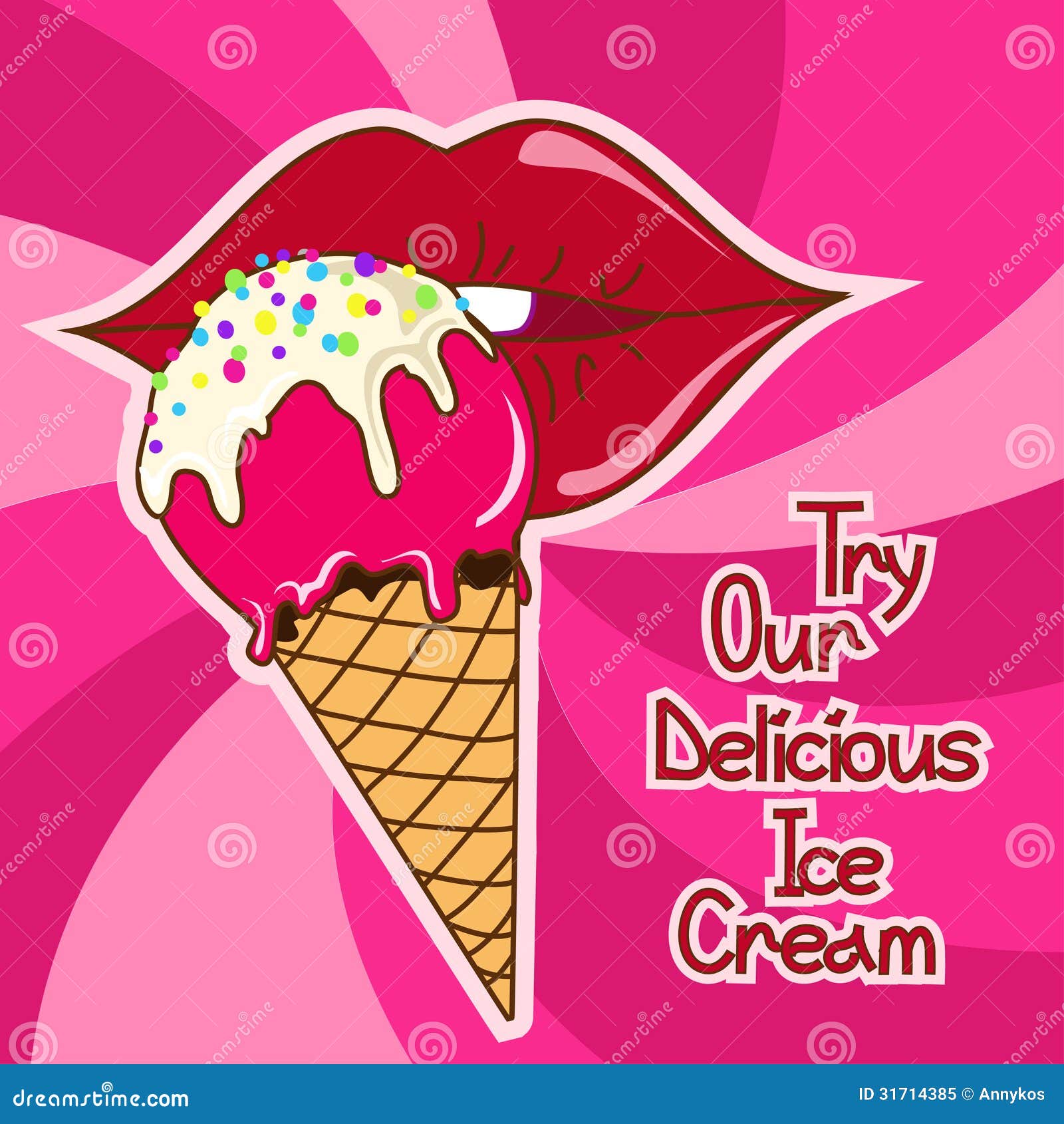 Background with Woman Lips and Ice Cream Stock Vector Illustration of