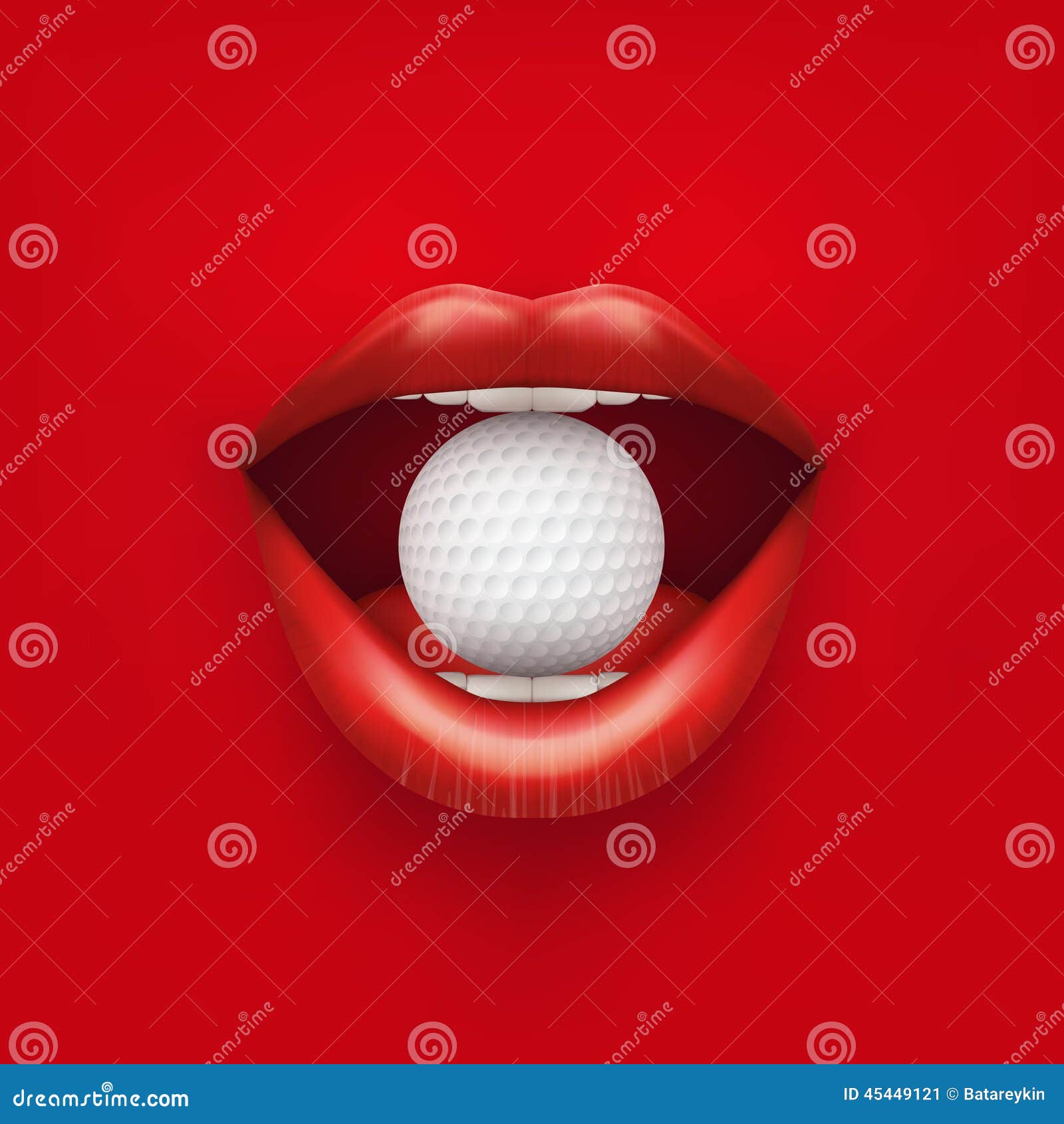 Background of Womans Open Mouth with Golf Ball in Stock Vector