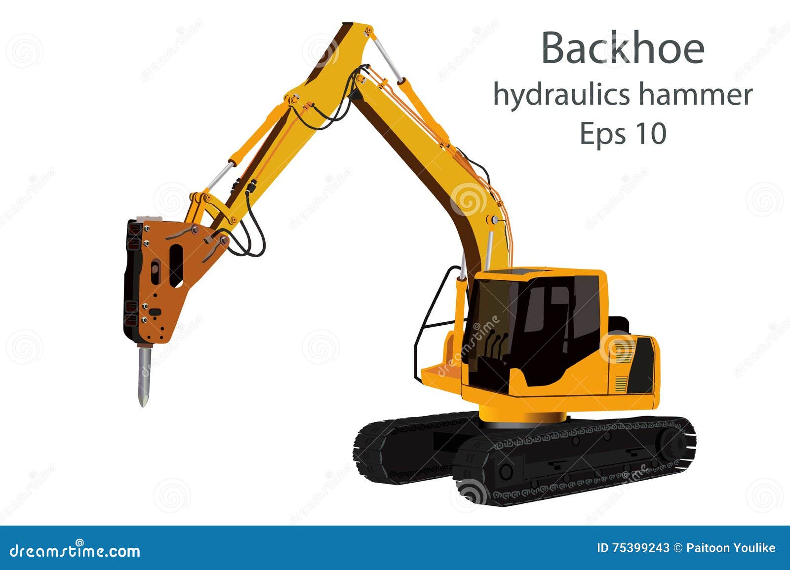Backhoe and Hydraulics Hammer Machine Stock Vector Illustration of