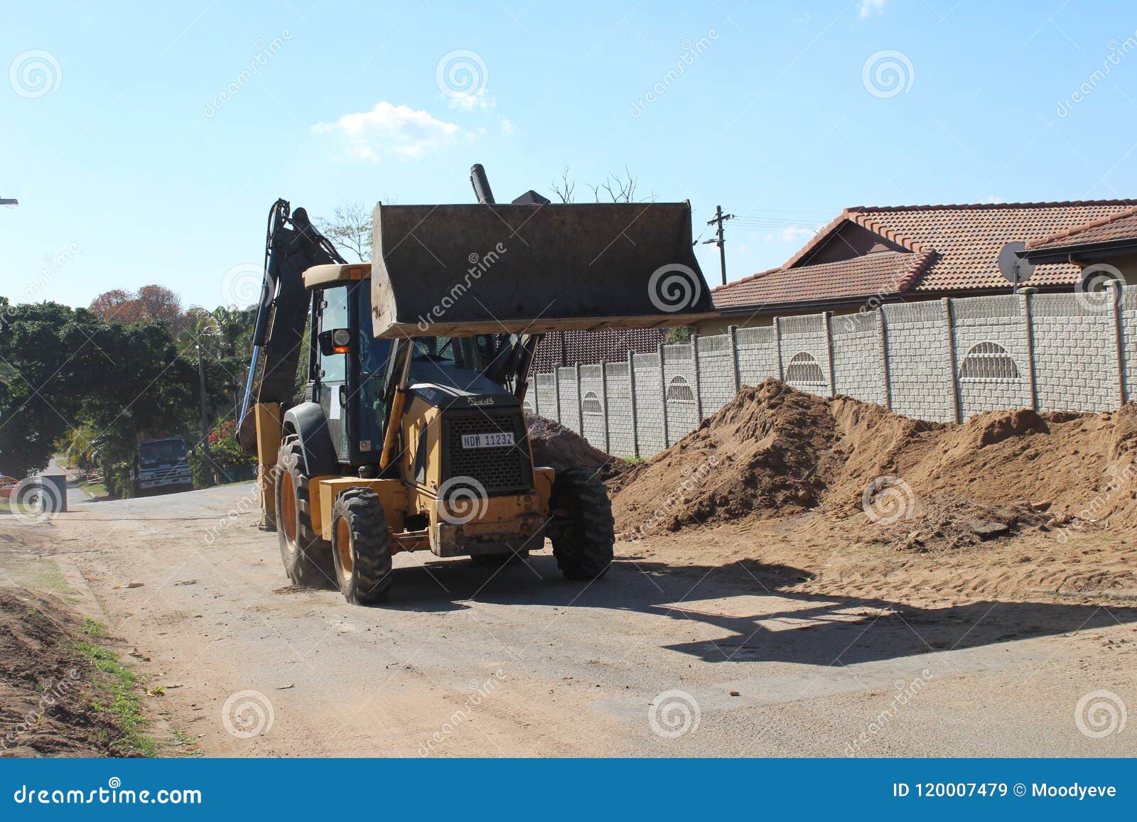 Backhoe Loader Moving Soil in Durban Editorial Stock Image Image of african, front 120007479