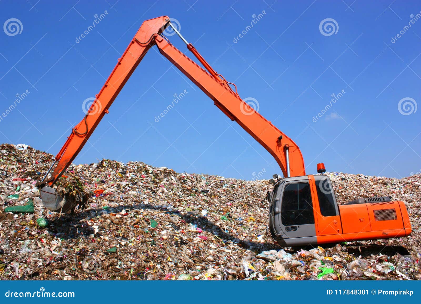 Backhoe Working on Garbage Dump in Landfill Stock Image Image of junk