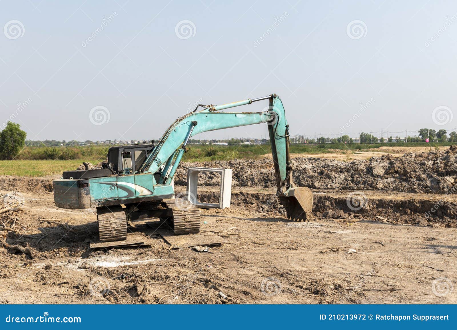 Backhoes are Digging in the Construction Site Stock Photo Image of