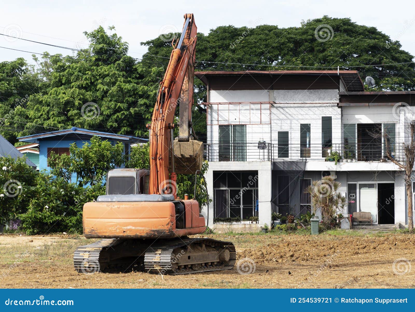 Backhoes Digging in Construction Site Stock Image Image of plant