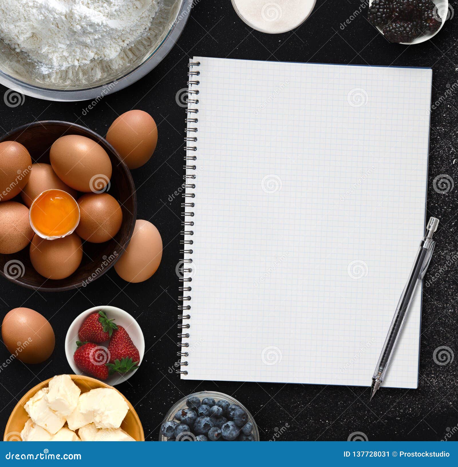 Backing Recipe Concept, Mockup Stock Image - Image of flour