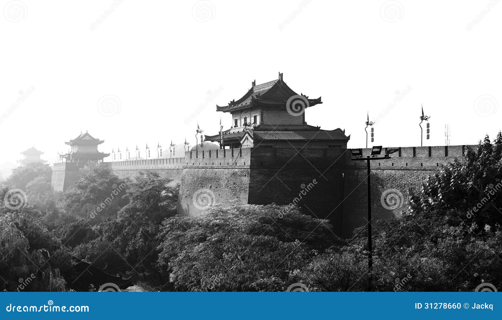 backlighting chinese unique city gate tower