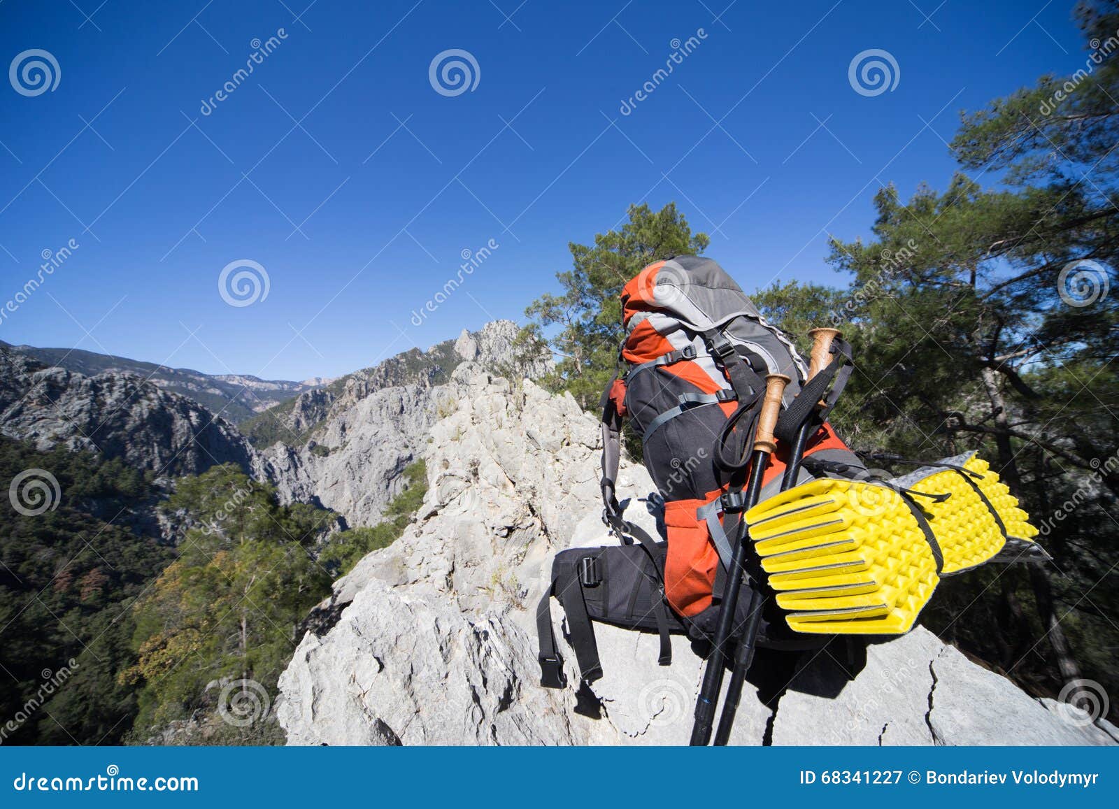 Backpack camping. stock image. Image of hiking, spring 68341227