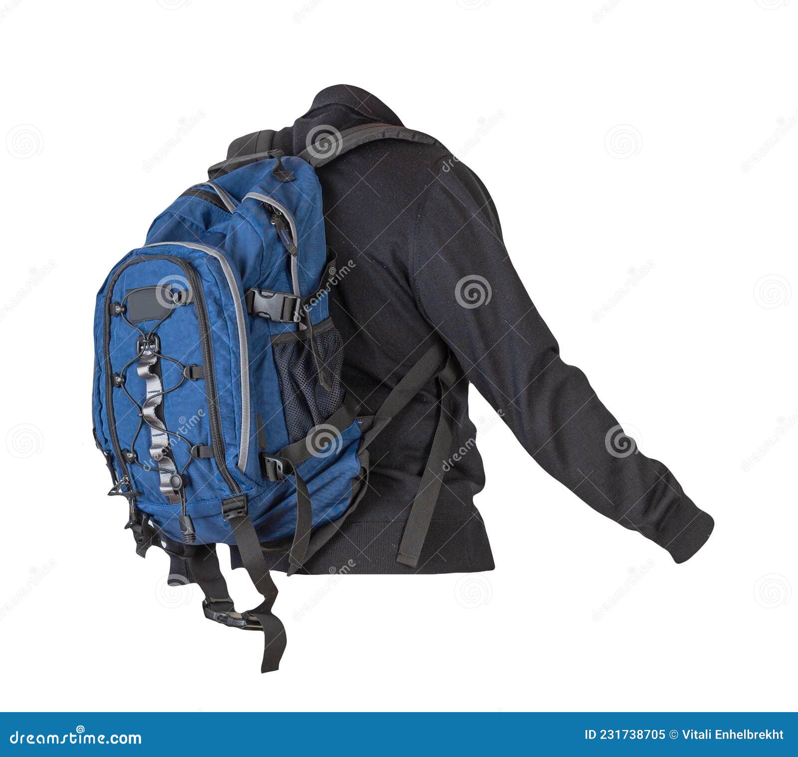 Backpack Dressed in a Knitted Sweater Isolated on a White Background