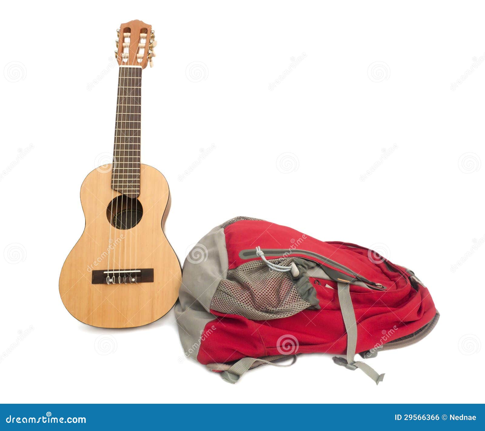 Backpack and guitar. stock photo. Image of backpack, object 29566366