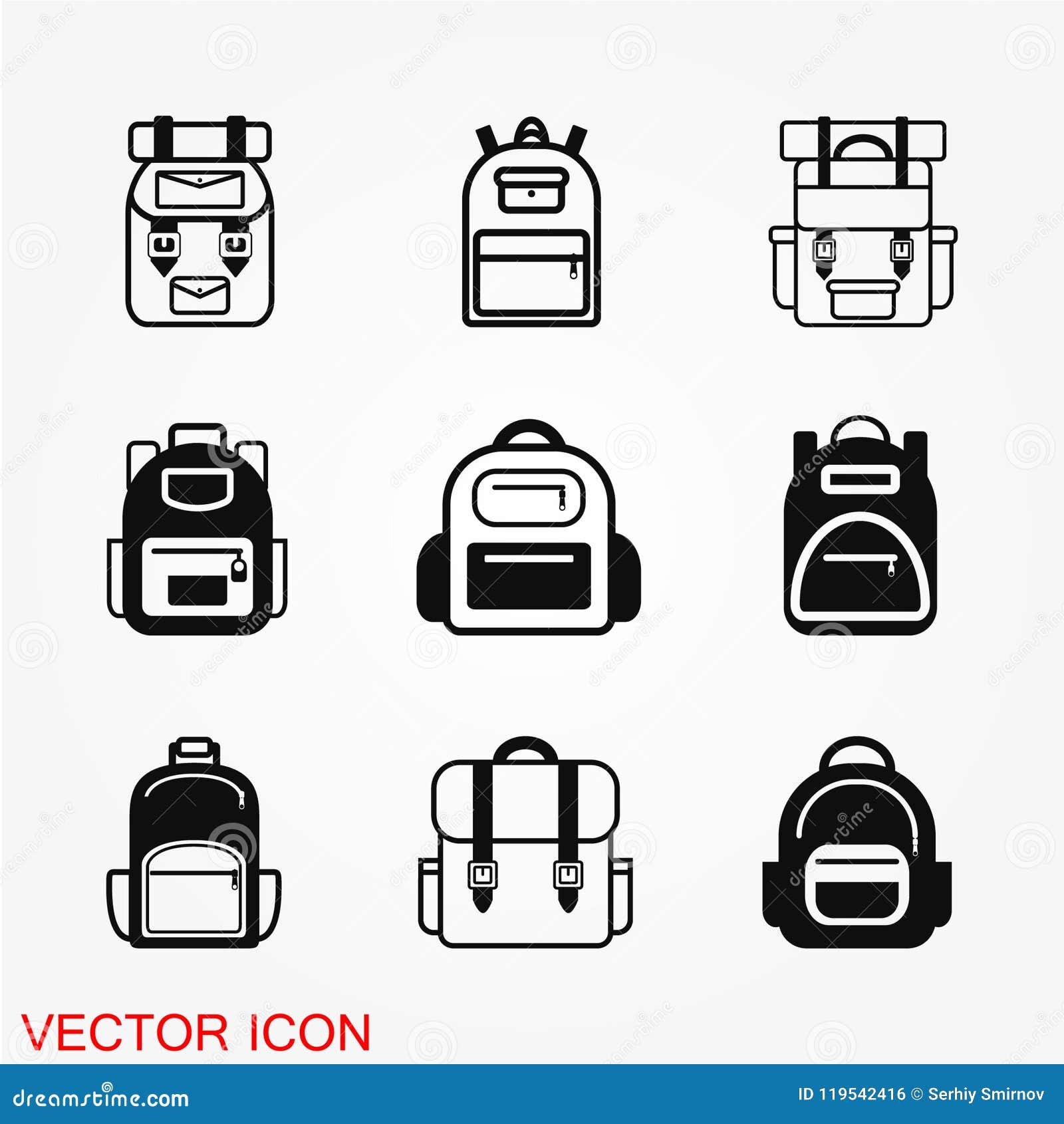 Backpack icon vector stock vector. Illustration of knapsack 119542416