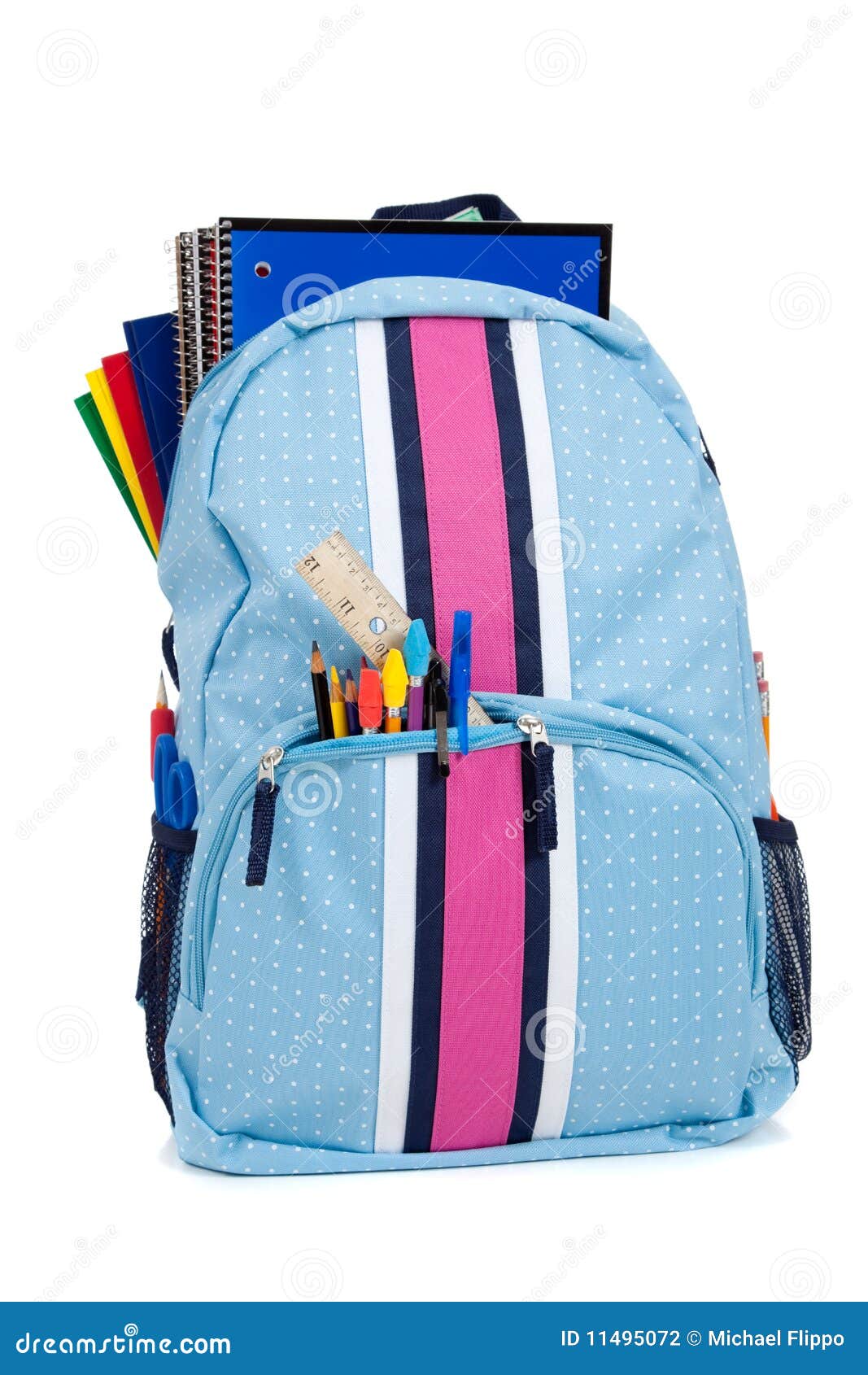 Backpack With School Supplies On White Stock Photo Image of education