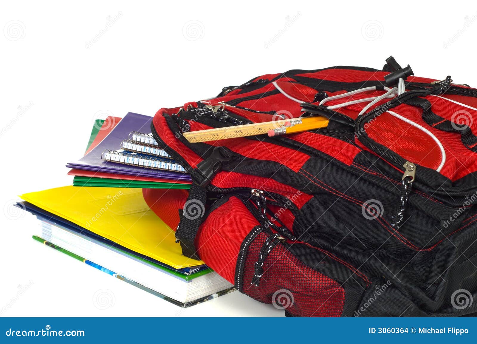 Backpack with supplies stock photo. Image of folders, pockets 3060364