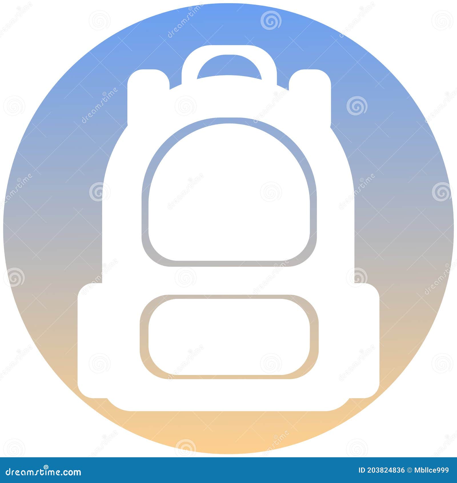 Backpack Symbol of a Set. White Backpack Icon, on Gradient Button Stock