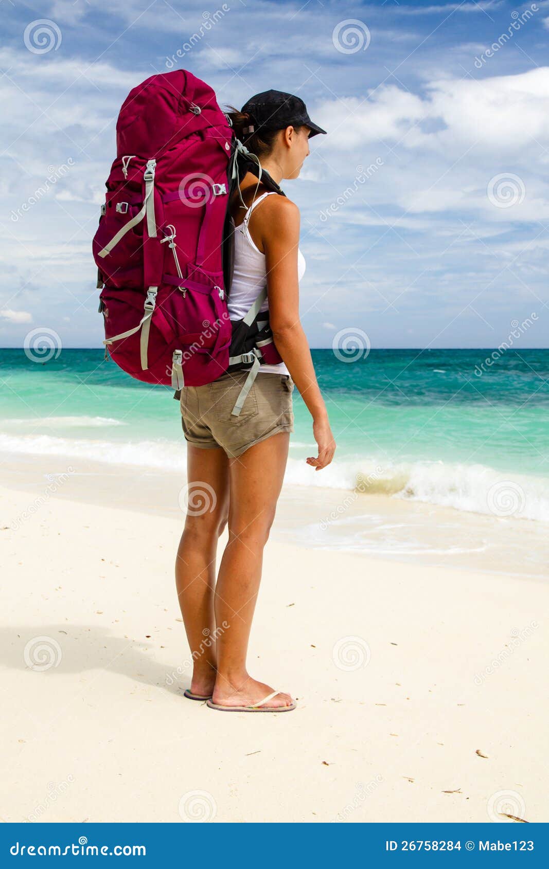 Backpacker on beach stock photo. Image of ocean, alone 26758284