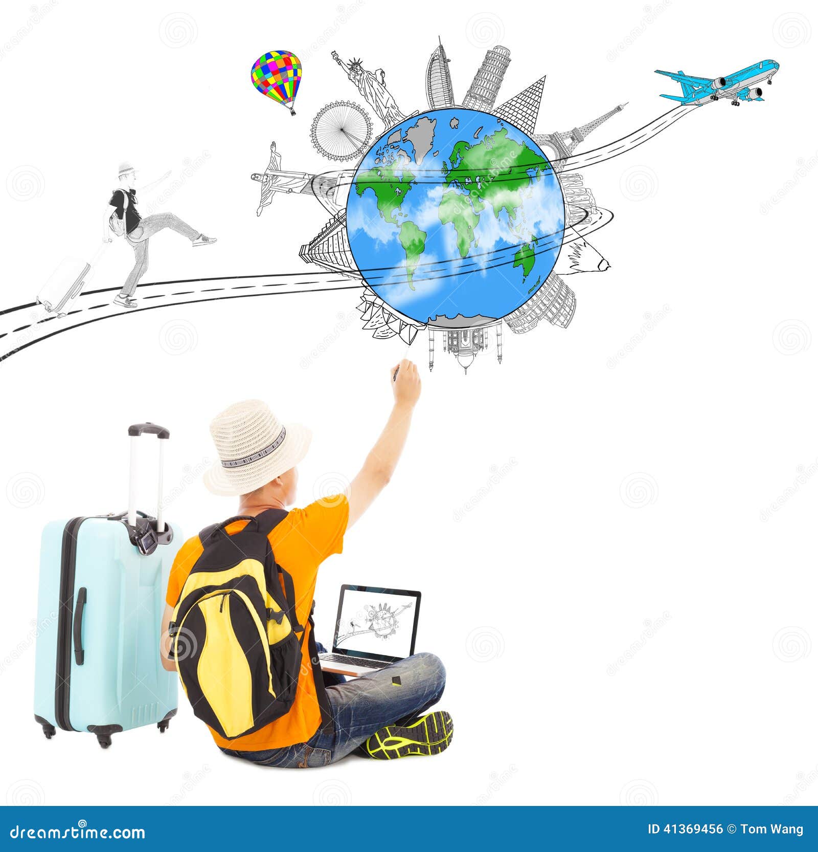 Backpacker Draw a Travel Trip Planning Stock Illustration