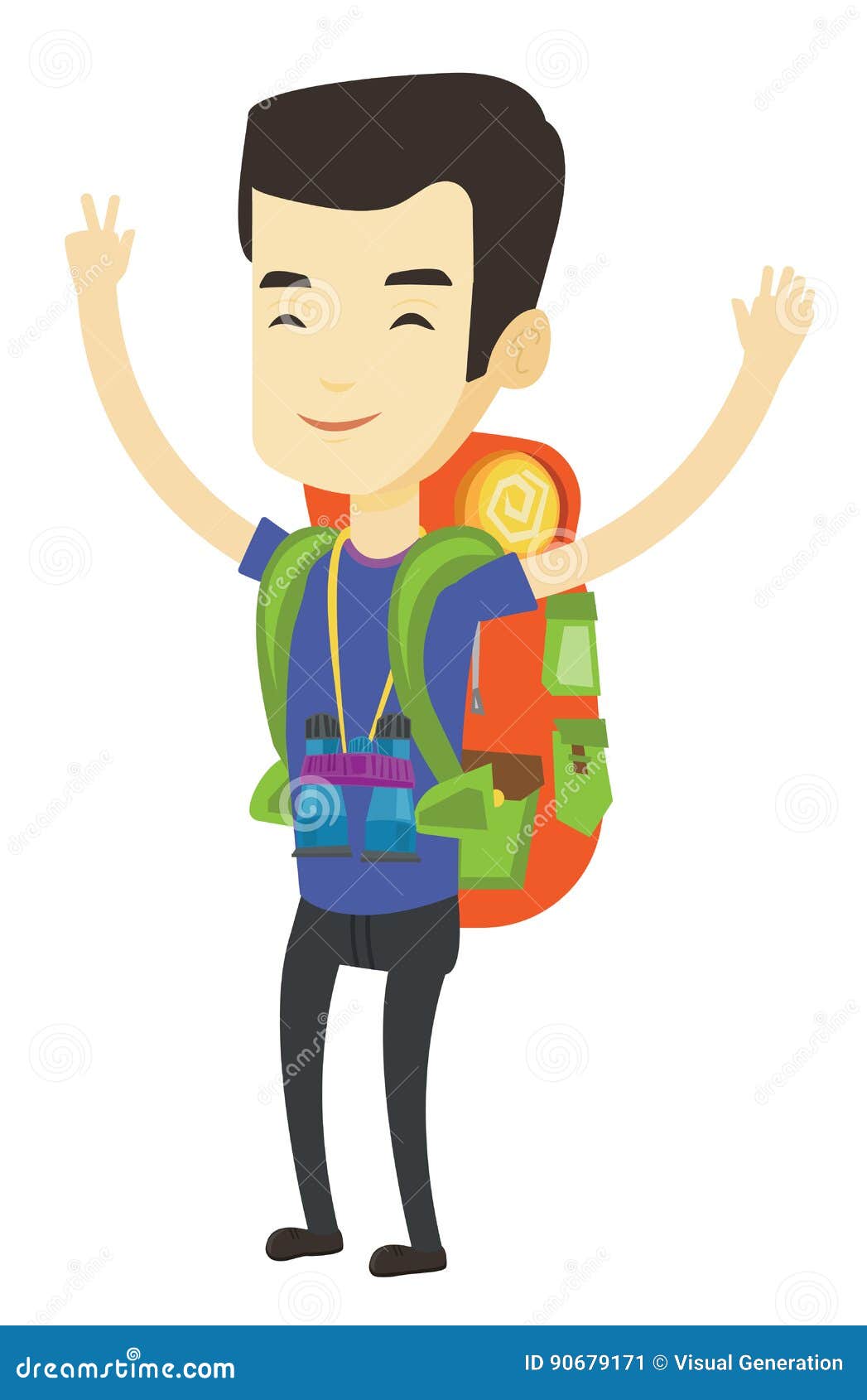 Backpacker with His Hands Up Enjoying the Scenery. Stock Vector ...