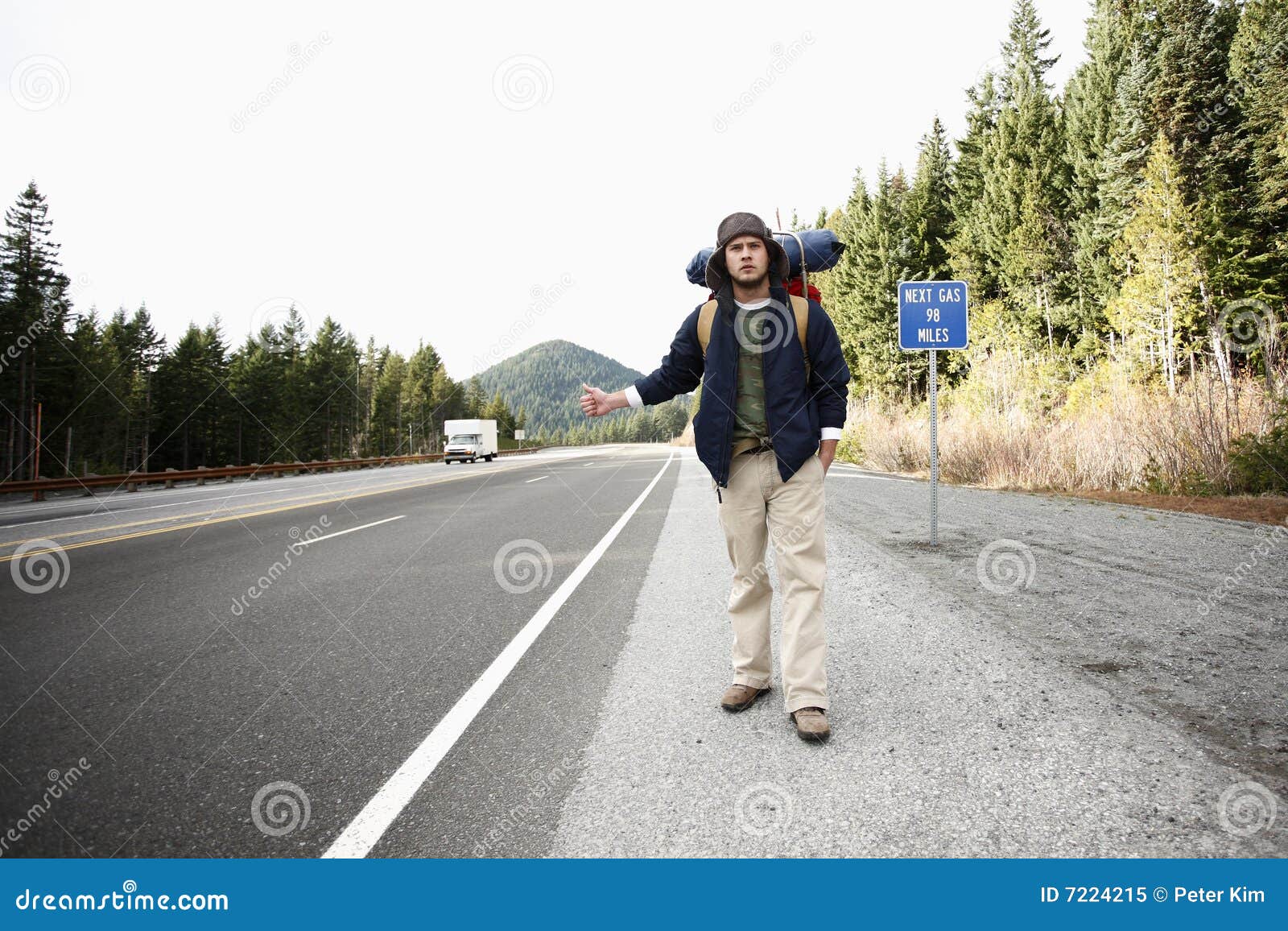 Backpacker Hitchhiking Stock Image Image Of Explore Wilderness 7224215
