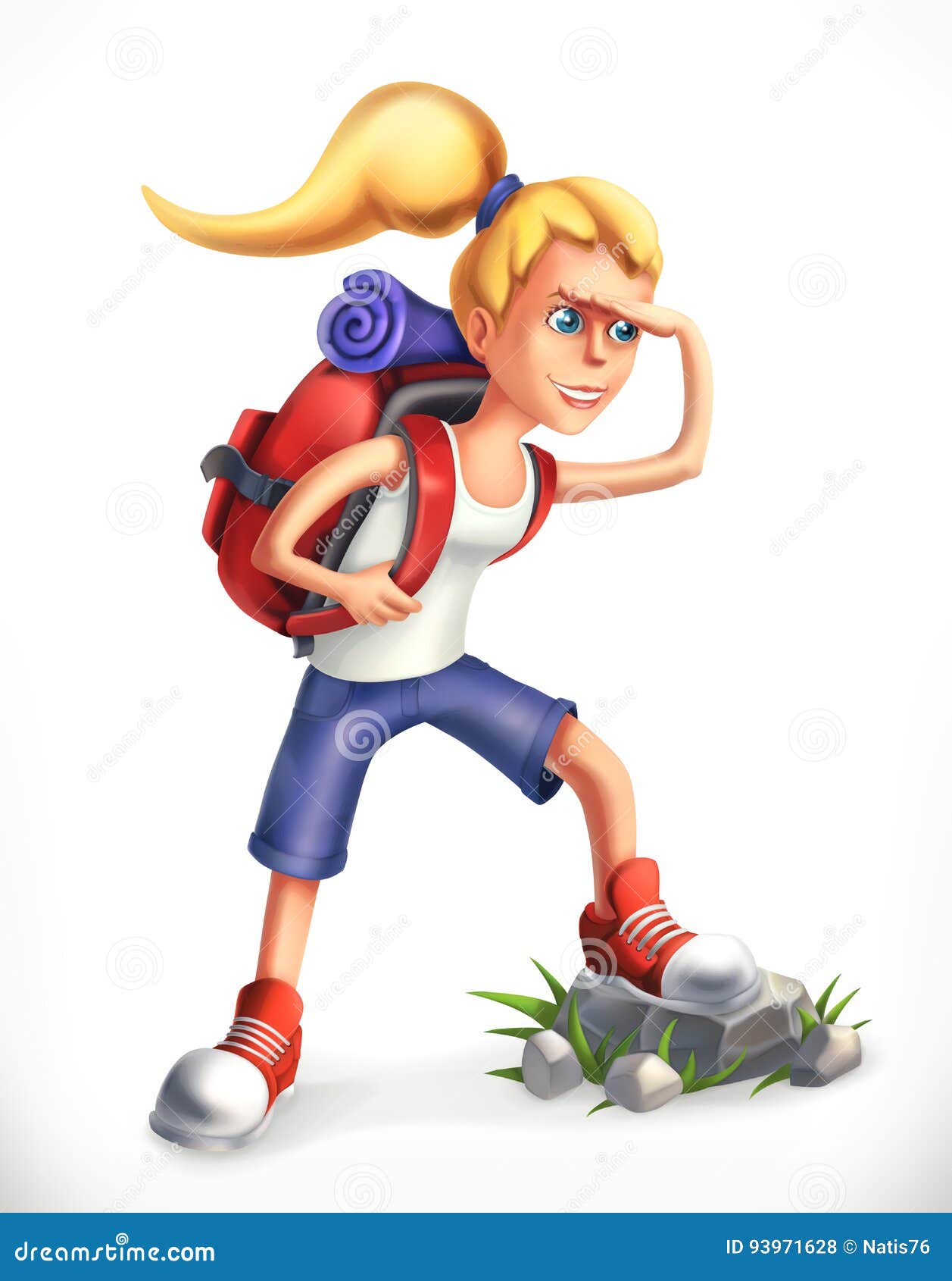 Backpacking Tourist. Girl with Backpack, Vector Icon Stock Vector