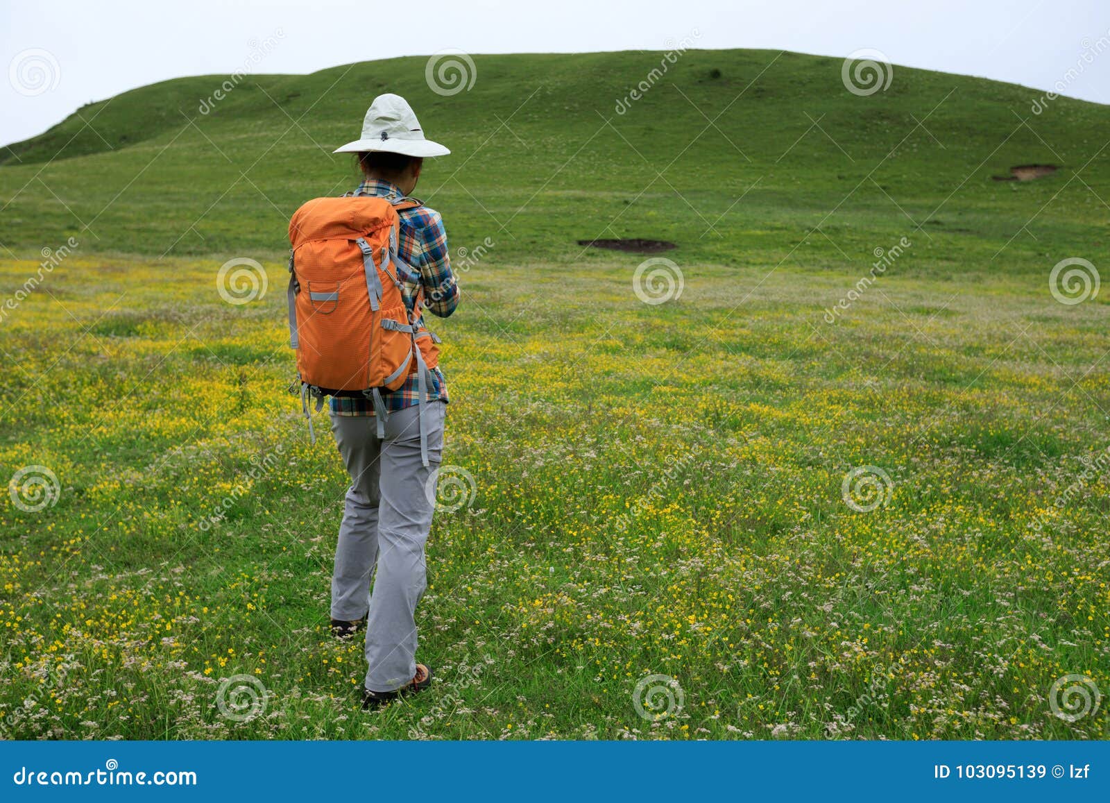 Backpacking Woman Hiking in Mountains Stock Image - Image of japanese ...