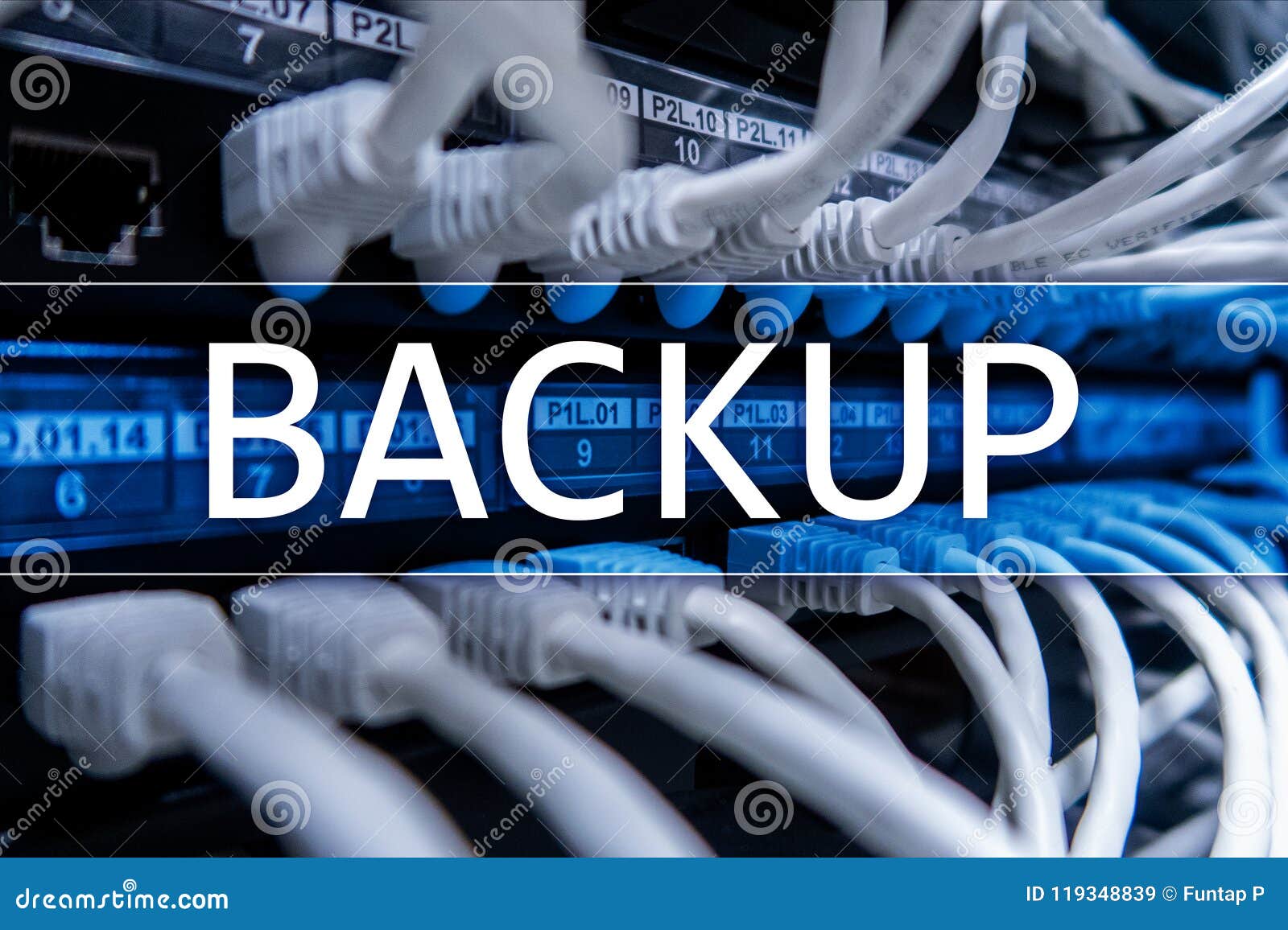 Backup Button On Modern Server Room Background Data Loss