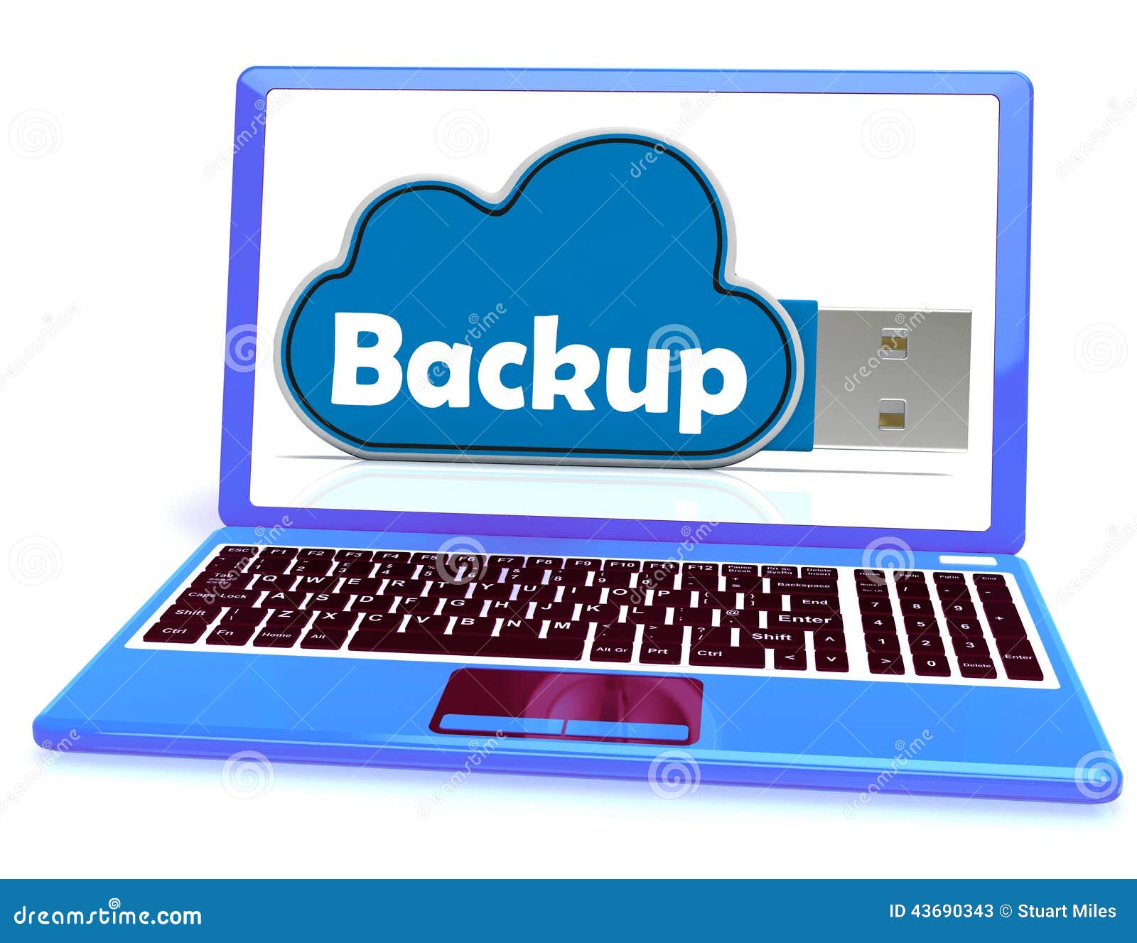 Backup Memory Stick Laptop Shows Files and Cloud Storage Stock