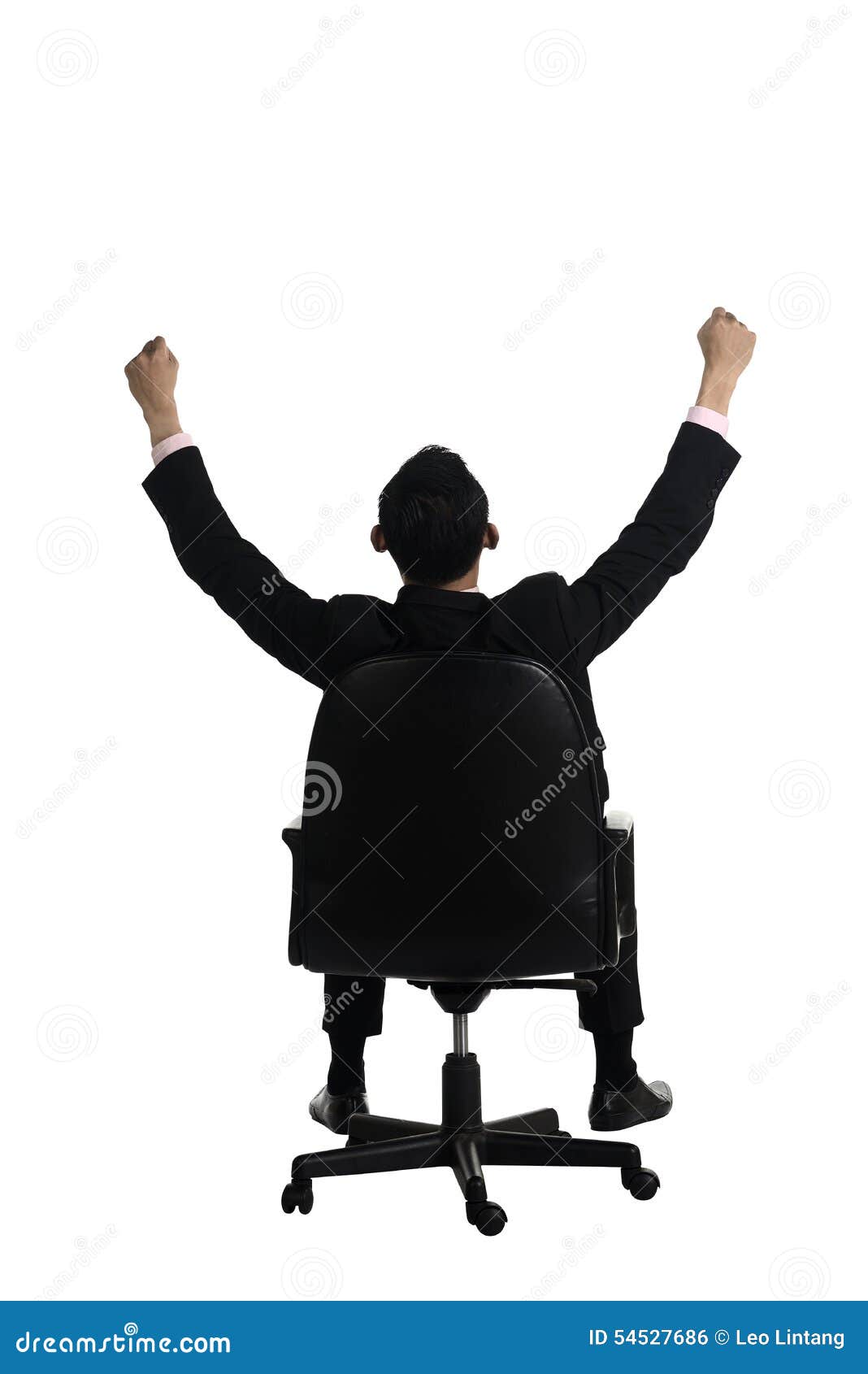 backview of man raise hand sitting on the chair