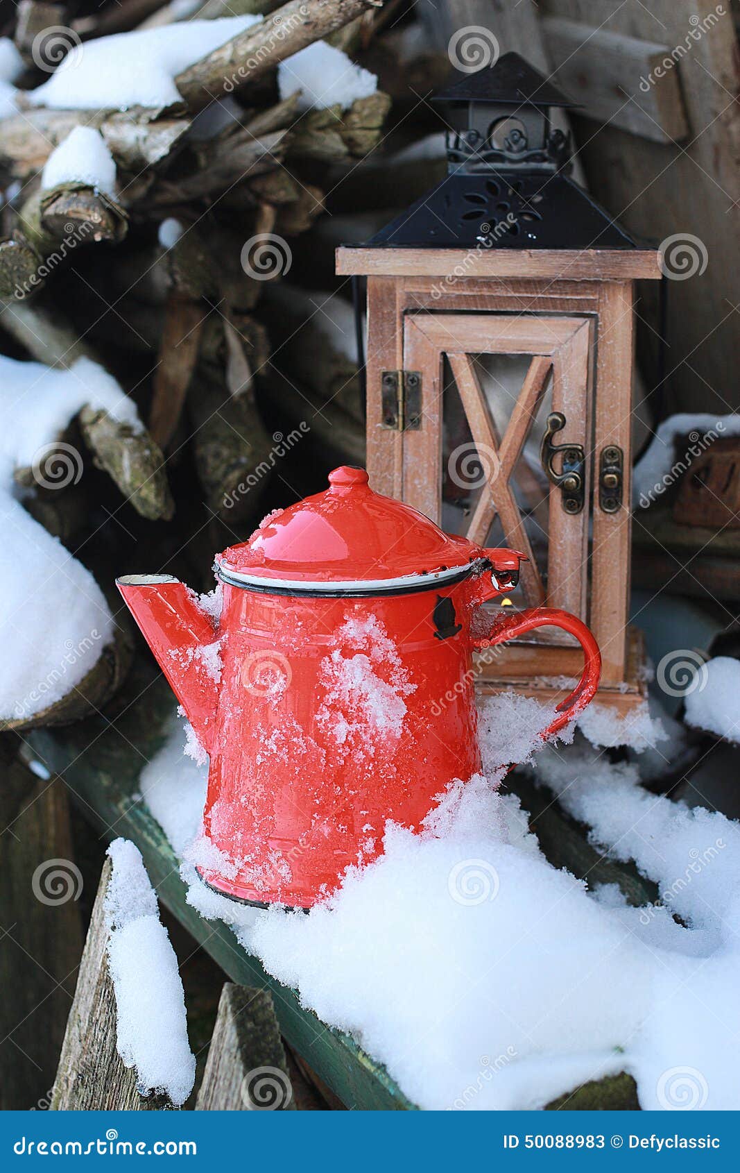 Backyard Decoration with Vintage Kettle and Lantern Stock Image Image