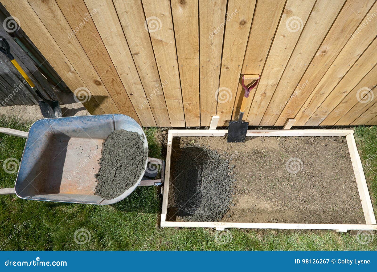 DIY Home Concrete Slab Project with Wet Cement Stock Image - Image of