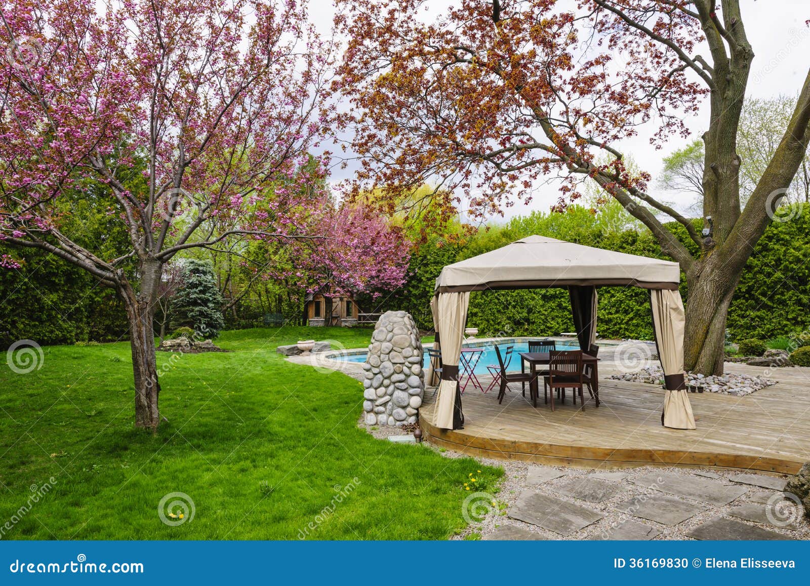 Backyard With Gazebo And Deck Stock Photo  Image: 36169830