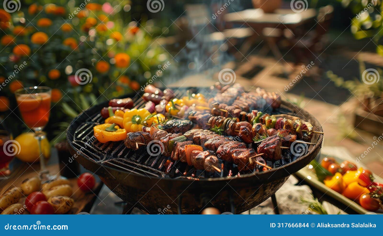backyard grilling, the grill is sizzling in the backyard, tantalizing with delicious scents and promising a delightful