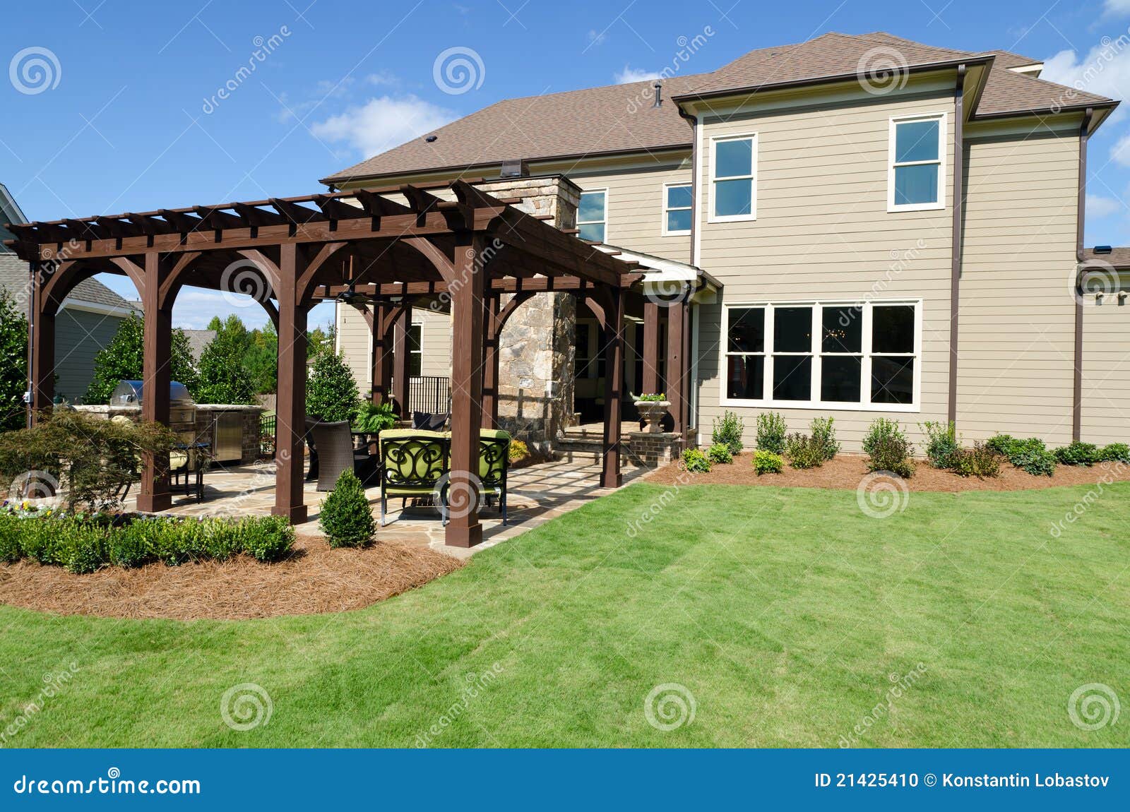 Backyard with pergola stock photo. Image of trellis, home  21425410