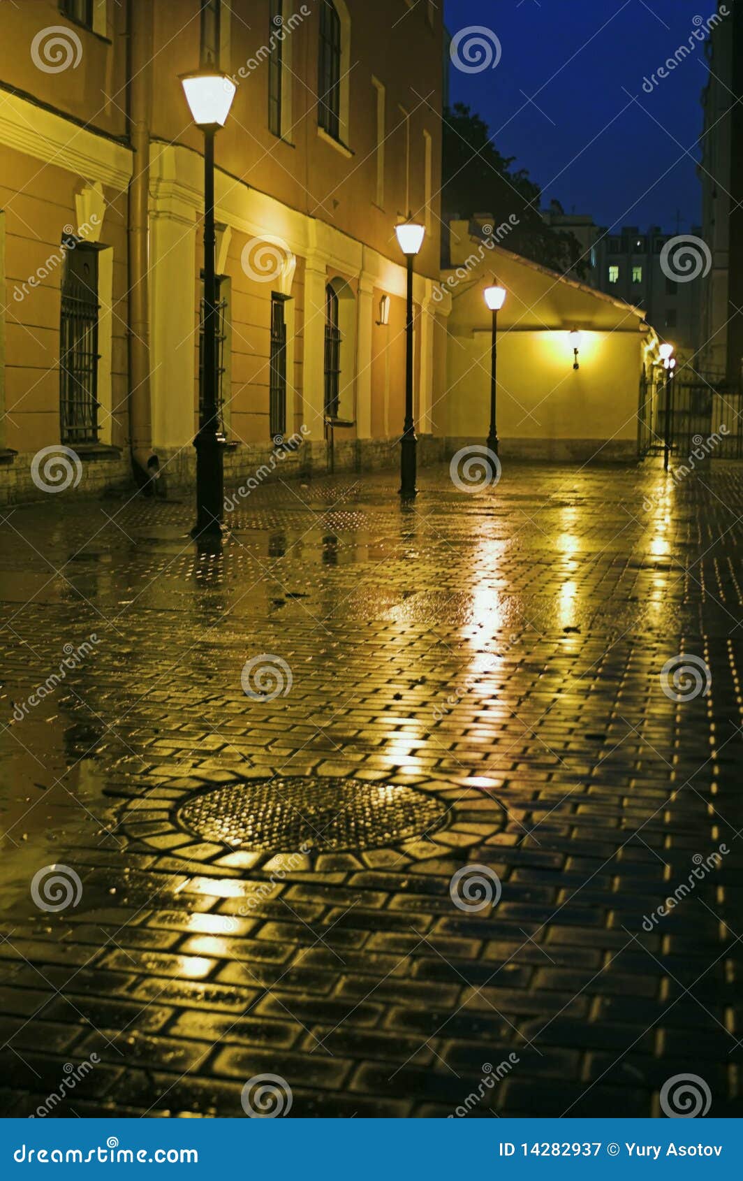 Backyard with Street Lamps at Evening Stock Image Image of floor