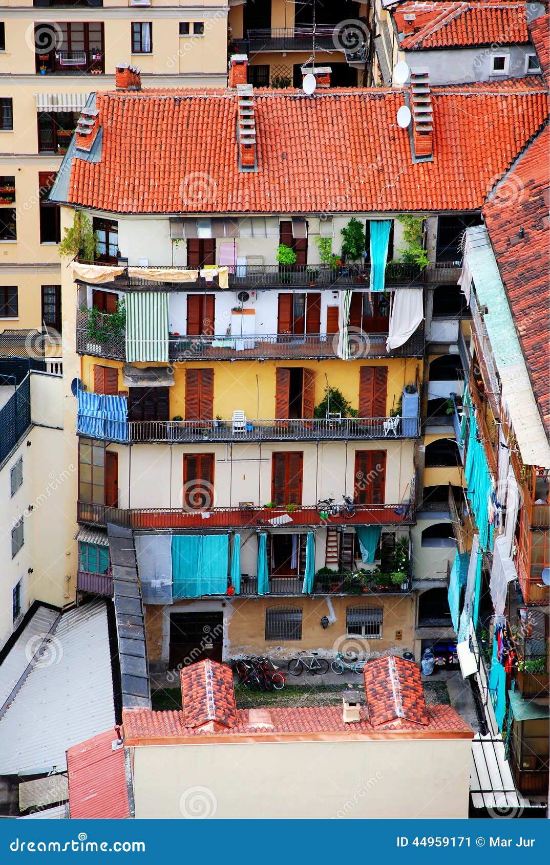 Backyard of Turin house stock image. Image of door, curtain 44959171