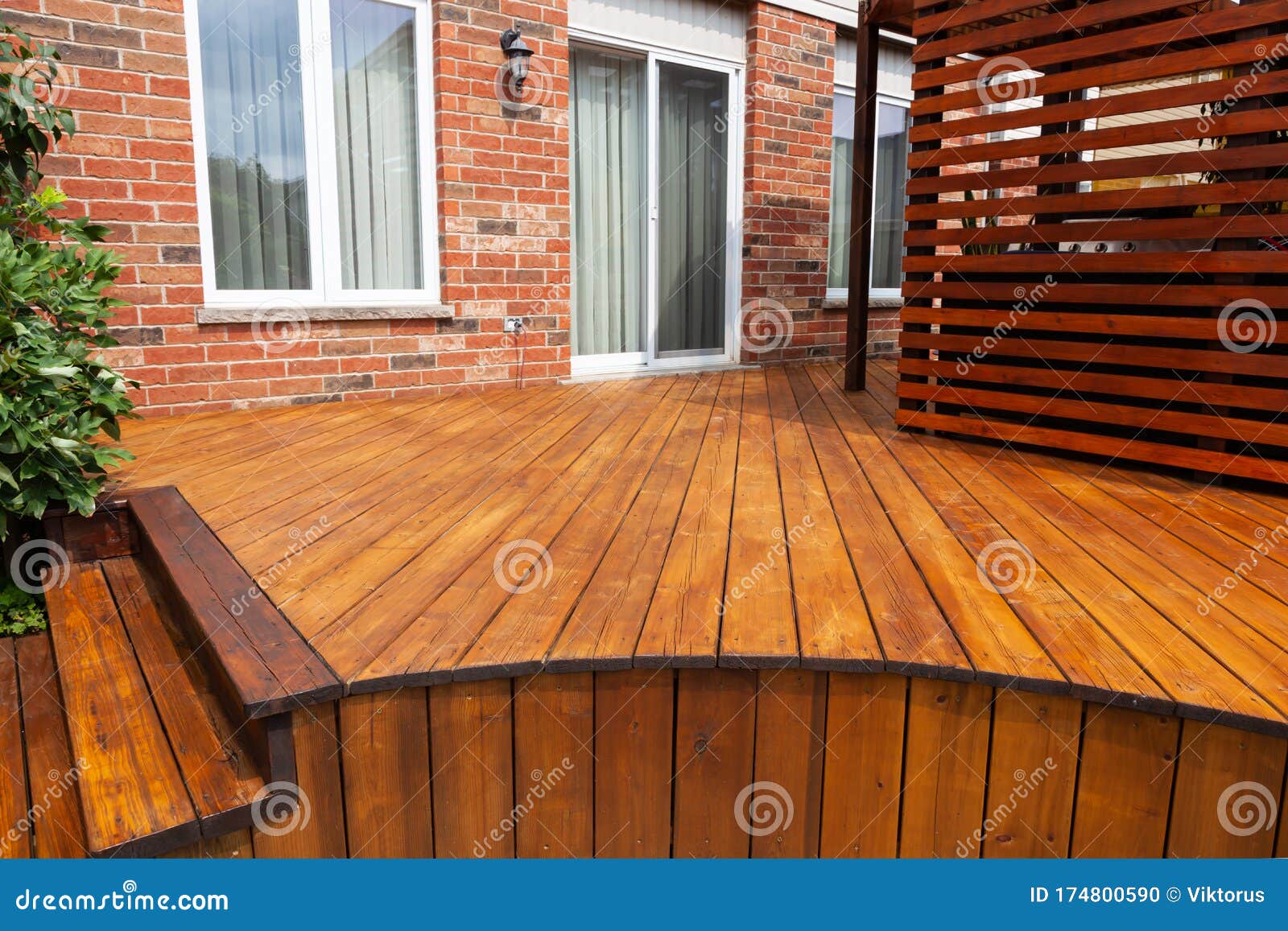 Backyard Wooden Deck Floor Boards with Fresh Brown Stain Stock Photo Image of water, outdoor