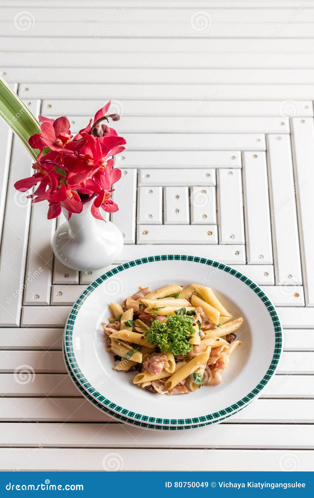 Bacon Aglio olio pasta stock image. Image of delicious 80750049