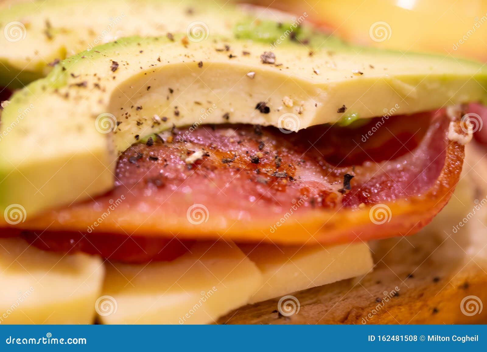 Bacon, Avocado, Cheese and Tomato Sandwich Stock Photo Image of