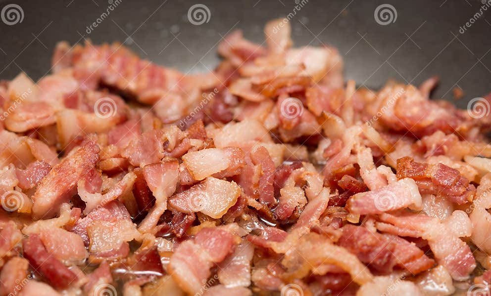 Bacon frying in pan stock photo. Image of unhealthy, food 29992934